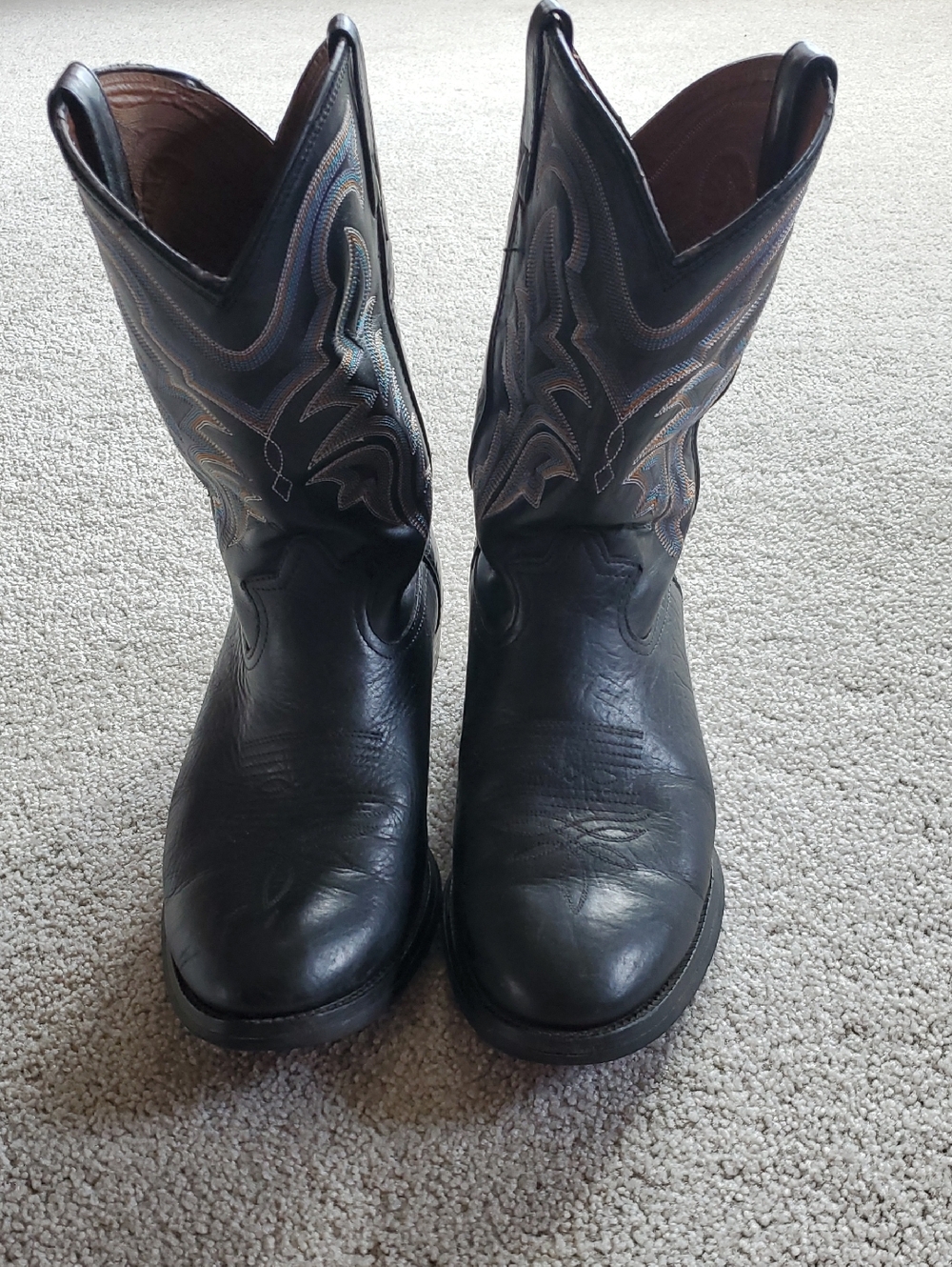 Tony Lama Black Leather Western Boots with Embroidered Shaft